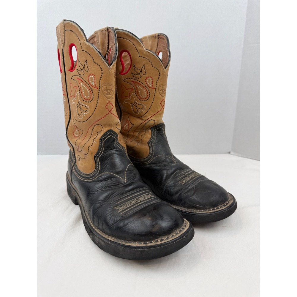 Ariat Fatbaby Western Boots Womens 9B Black Tan Leather Paisley Embroidered